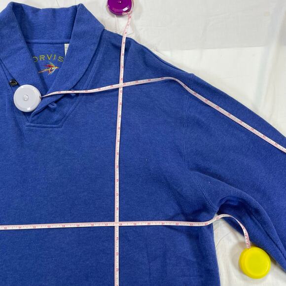 Orvis Vintage Cotton Shawl Collar Pullover Sweatshirt Blue Men's XL Heritage - Picture 7 of 8
